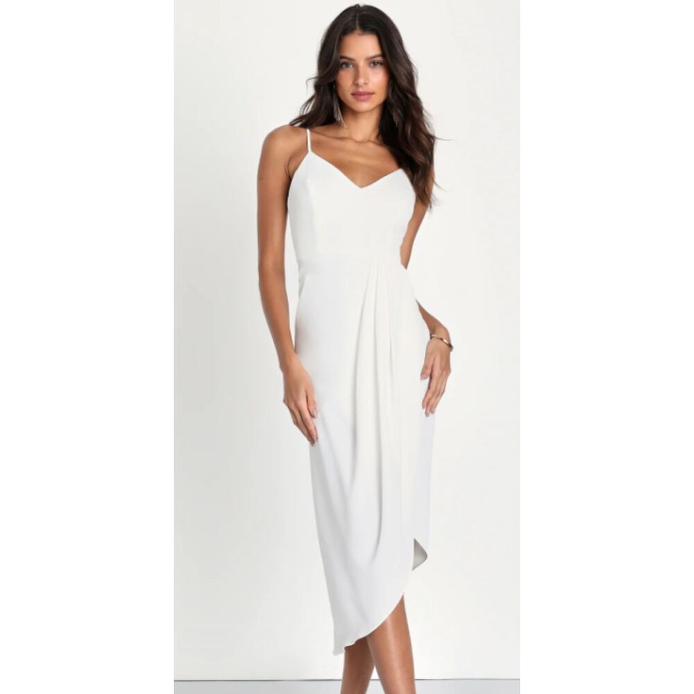 NWT Lulus Reinette White Sleeveless High-Low Midi Dress Size Small